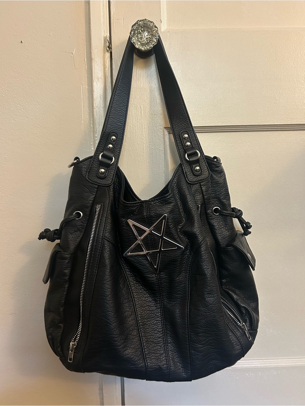 Killstar inverted pentagram star Leather Tote Shoulder Bag